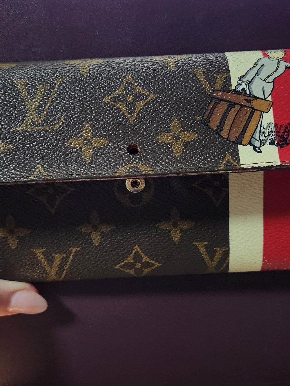 Louis Vuitton Monogram Canvas Trifold Wallet - Brown with Red & White Accent